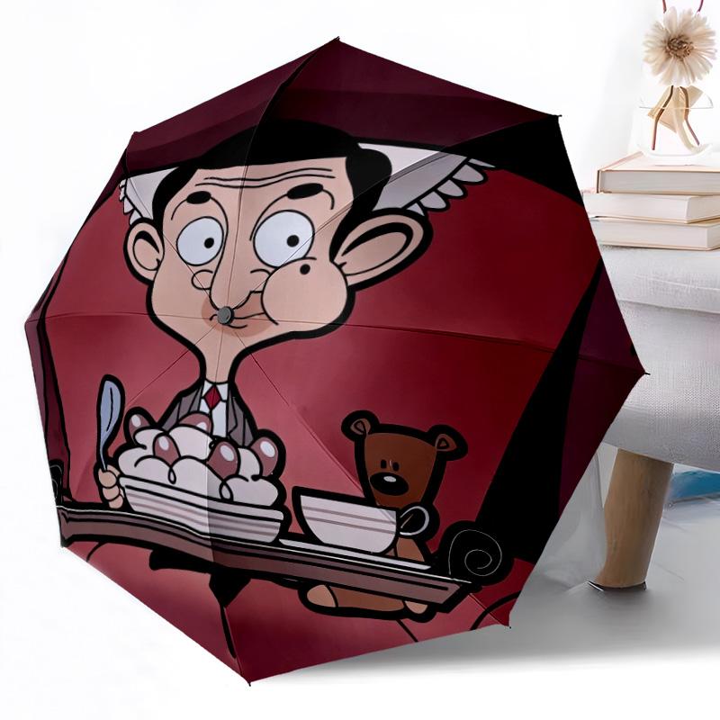 1pc Mr Bean In Ufo Automatic Umbrella Compact Durable 8 Rib Design Durable Plastic Iron Travel Essential Outdoor Accessory Spiritual Gift Y2