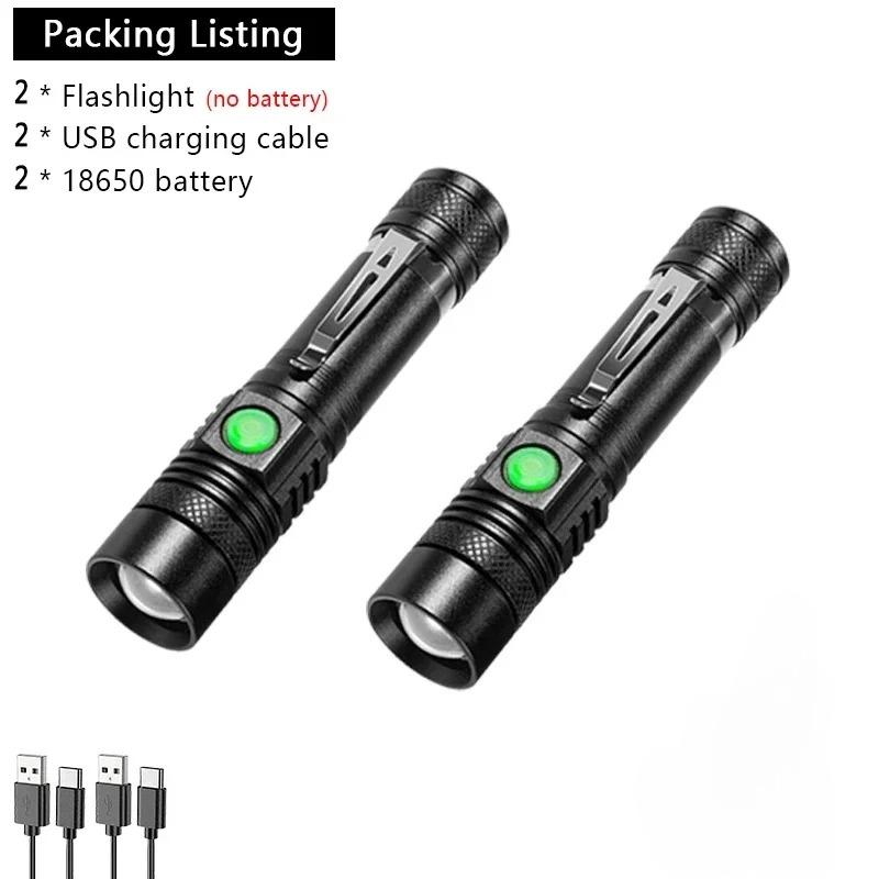 Outdoor Tactical Zoom Camping Waterproof Flash Light Aluminum Alloy Portable Torch Powerful LED Flashlight USB ReChargeable