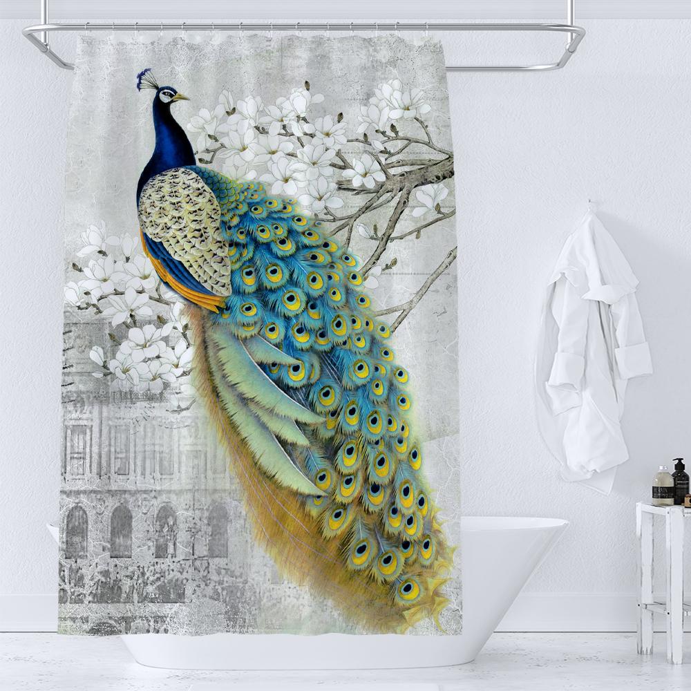 Flower and Bird style Shower Curtain for Bathroom Peacocks Print Polyester Fabric Decorative Bath Curtain Washable Curtain