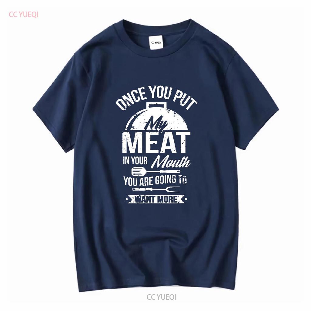 Coloque Minha Carne na Sua Boca Engraçado Grelhando Churrasco Churrasqueira Camiseta vintage Lavada Respirável Macio homem Esticada Casual Versátil