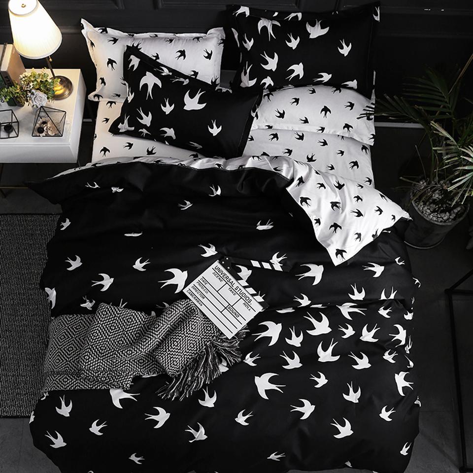 

Luxury Black Bedding Set Queen King SIngle Full Size Polyester Bed Linen Duvet Cover Set Modern Bird Plaid Anime With Pillowcase EU Single 135x200cm