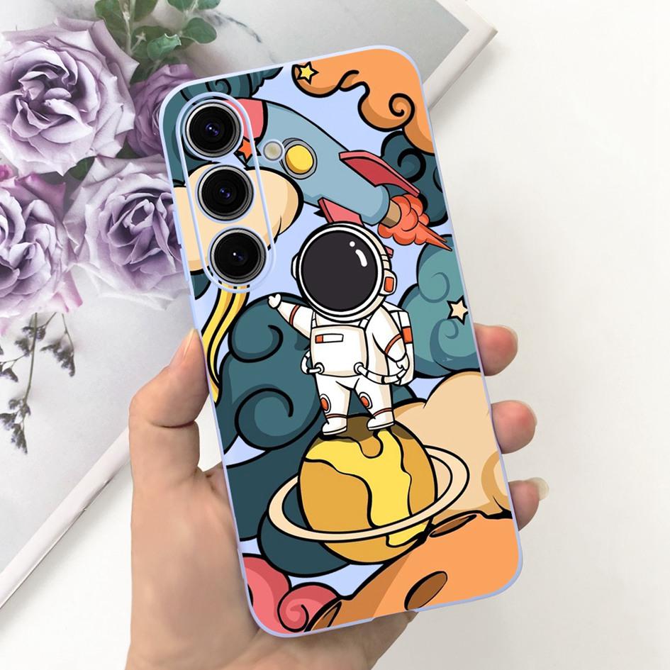 For Samsung Galaxy S24 Plus Case Lovely Yellow Duck Astronaut Matte Silicone Soft Cover For Samsung S 24 S24 Ultra S24+ 5G Funda