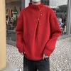 Men's Sophisticated Half-High Neck Button-Up Heavyweight Winter Sweater
