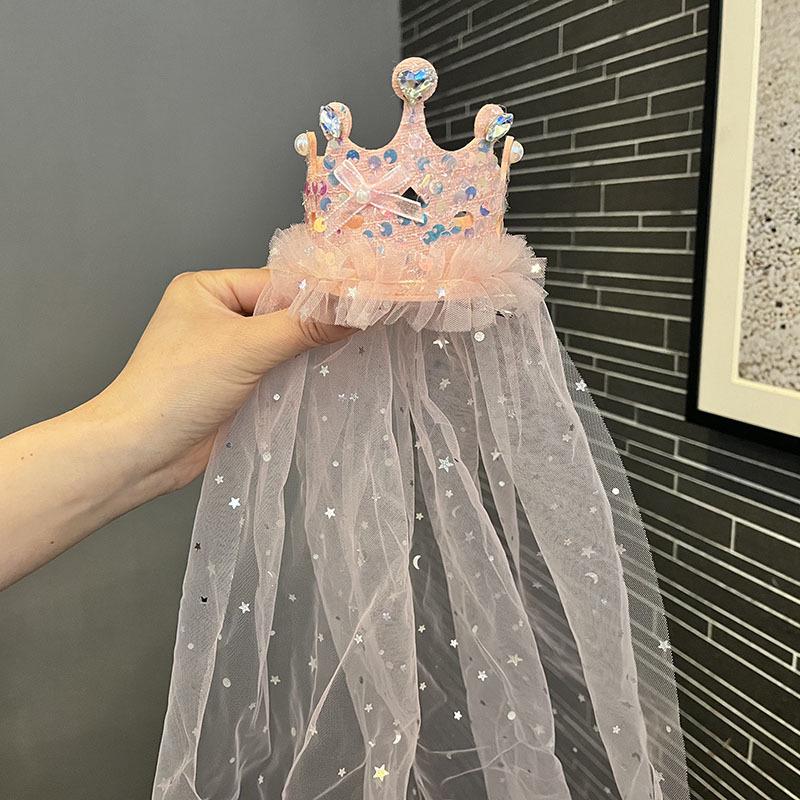 Princess Fairy Rhinestone Headband & Veil Set for Girls - Three-Dimensional Design