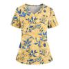Women's Loose Short Sleeved Fashionable Flowers And Plants Printing V-neck Buttonable Side Slit Top T-shirt