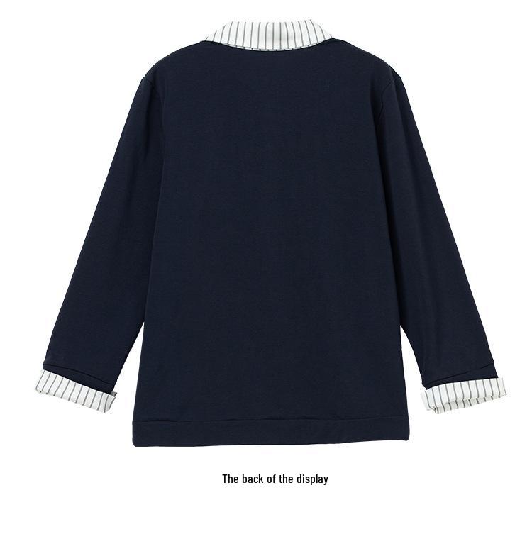 Plus Size Pure Cotton Polo Shirt - Early Autumn Long-Sleeve with Turn-Down Collar for Middle-Aged Women