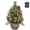 Euker Christmas Pine with LED Illumination Easy Stylish Christmas Tabletop Mini Christmas Christmas Foot Cover Tree, 50cm, Snow-Covered, Cone, Lights,