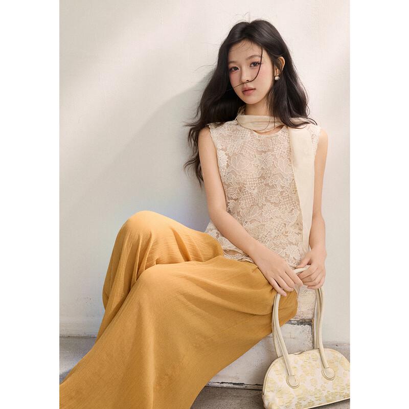 

Women s Romantic Embroidered Double-Layer Blouse with Scarf M