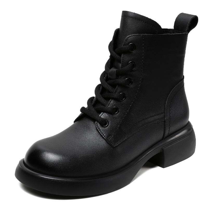 Leather short boots women's platform Martin boots autumn and winter thick heel women's boots leather shoes spring and autumn versatile single boots
