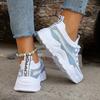 Women's Color Blocked Casual Sports Shoes, Flight Woven Breathable Lace Up Running Shoes, Fashionable Mesh Platform Casual Shoes