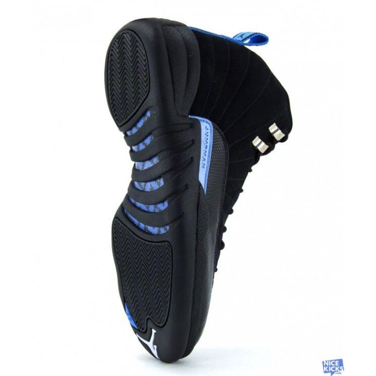 Air Jordan 12 Retro 'Nubuck' 2009 (Unisex) Schwarz / Weiß-University Blue Vintage Basketballschuhe 130690 018