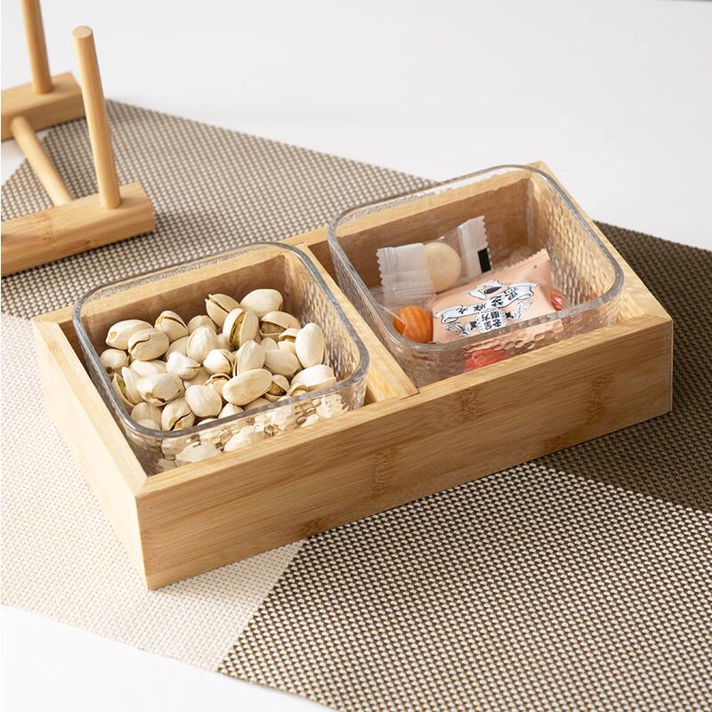 Bamboo Divided Serving Tray with Bowls
