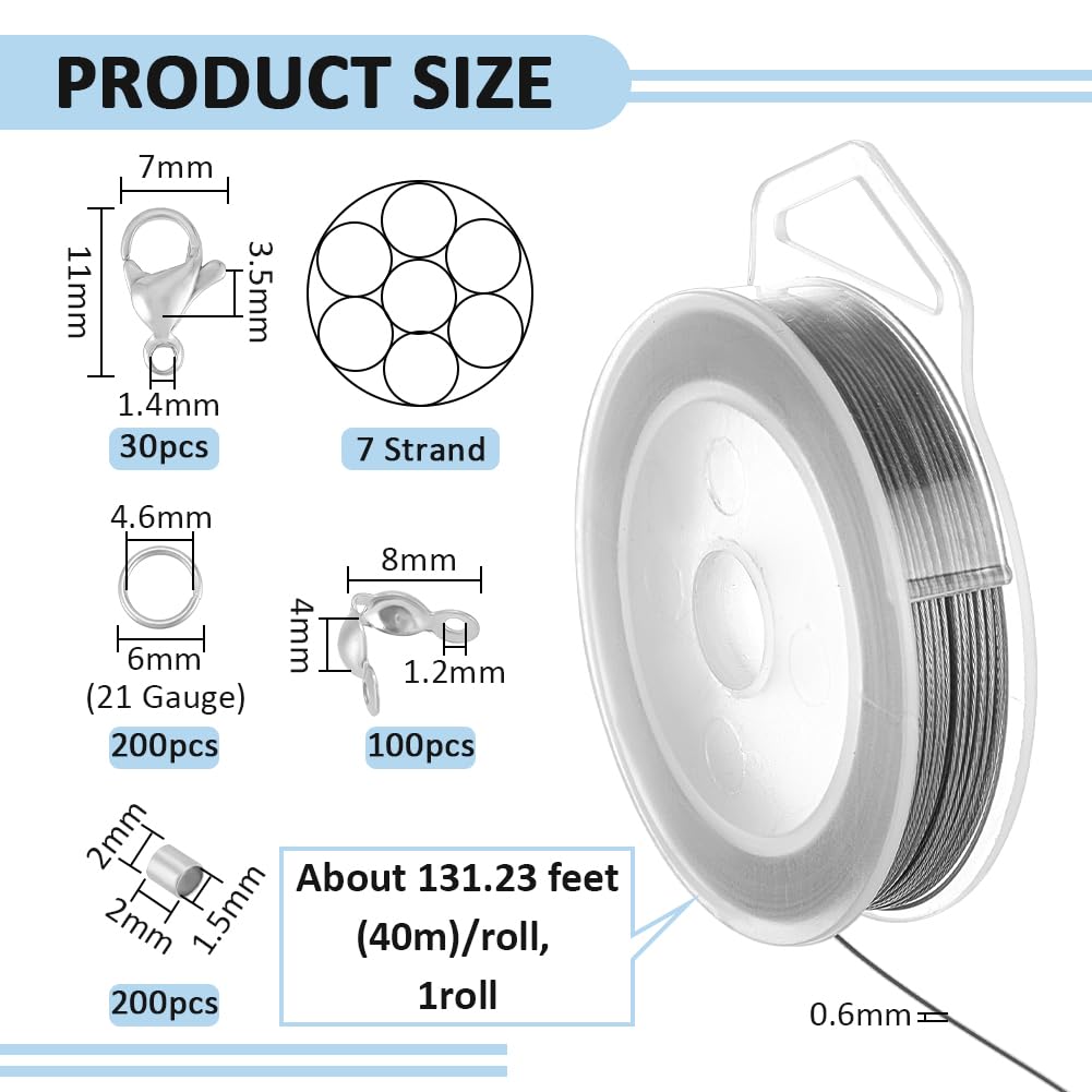 BENECREAT Stainless Steel Beading Jewelry Making Stainless Steel Craft Beading Accessory Wire 40m/Roll Wire, 7-Strand, Kit, Approx. 0.6mm Thick, Wire,