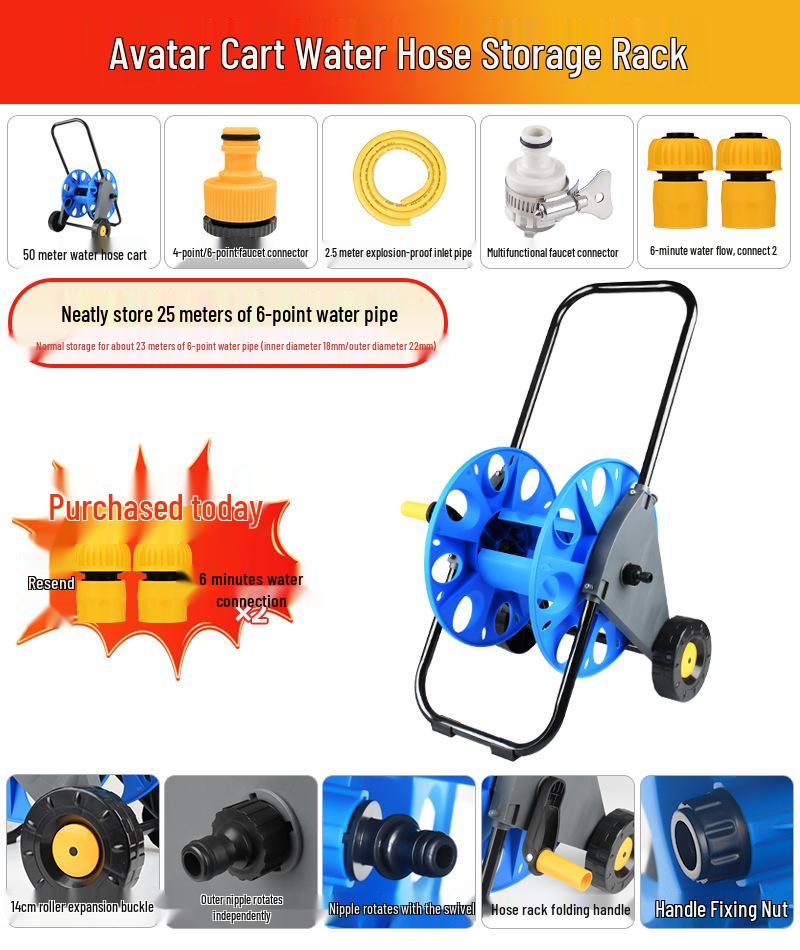 30m Water Hose Reel Cart & Garden Water Gun with 4-Point Storage Rack