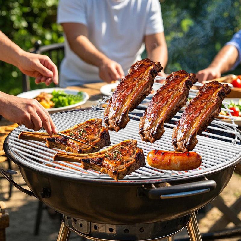 17" Round Metal Charcoal Grate Replacement Hinged Cooking Grate with Handles Compatible with Weber 18 inch Charcoal Container