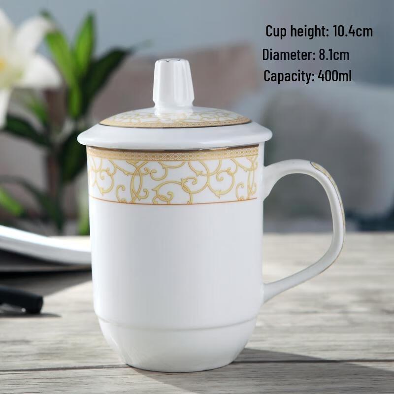 HANDUNYOU Golden Branch Lotus Ceramic Mug