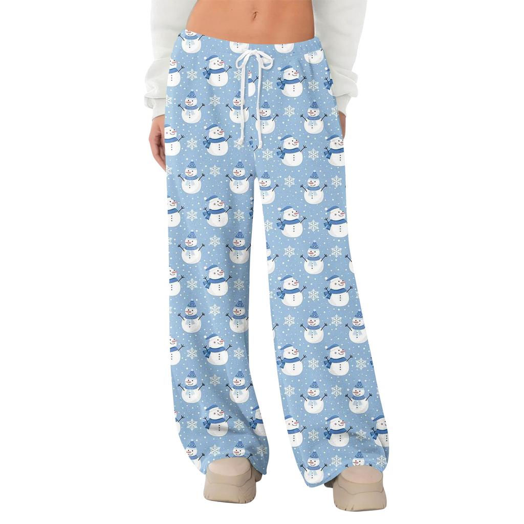 Women's Fleece Wide Leg Elastic Waist Drawstring Loose Pants Drawstring Pajama Pants Sleepwear Trousers