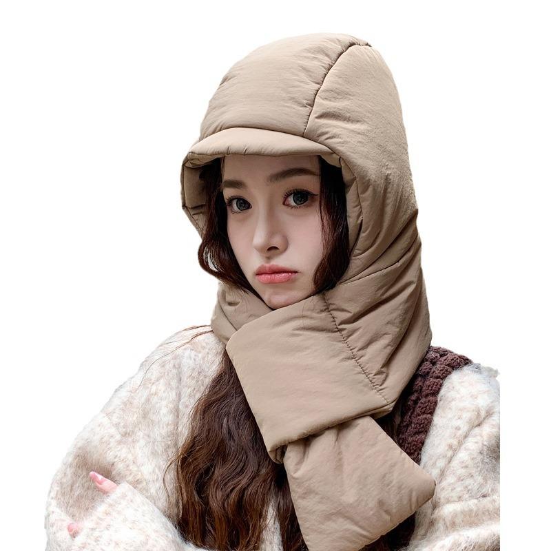 New Winter Hat Scarf Integrated Cold proof Thick Down Hat Riding Ear Protection Hat Northeast Warmth Lei Feng Hat Women