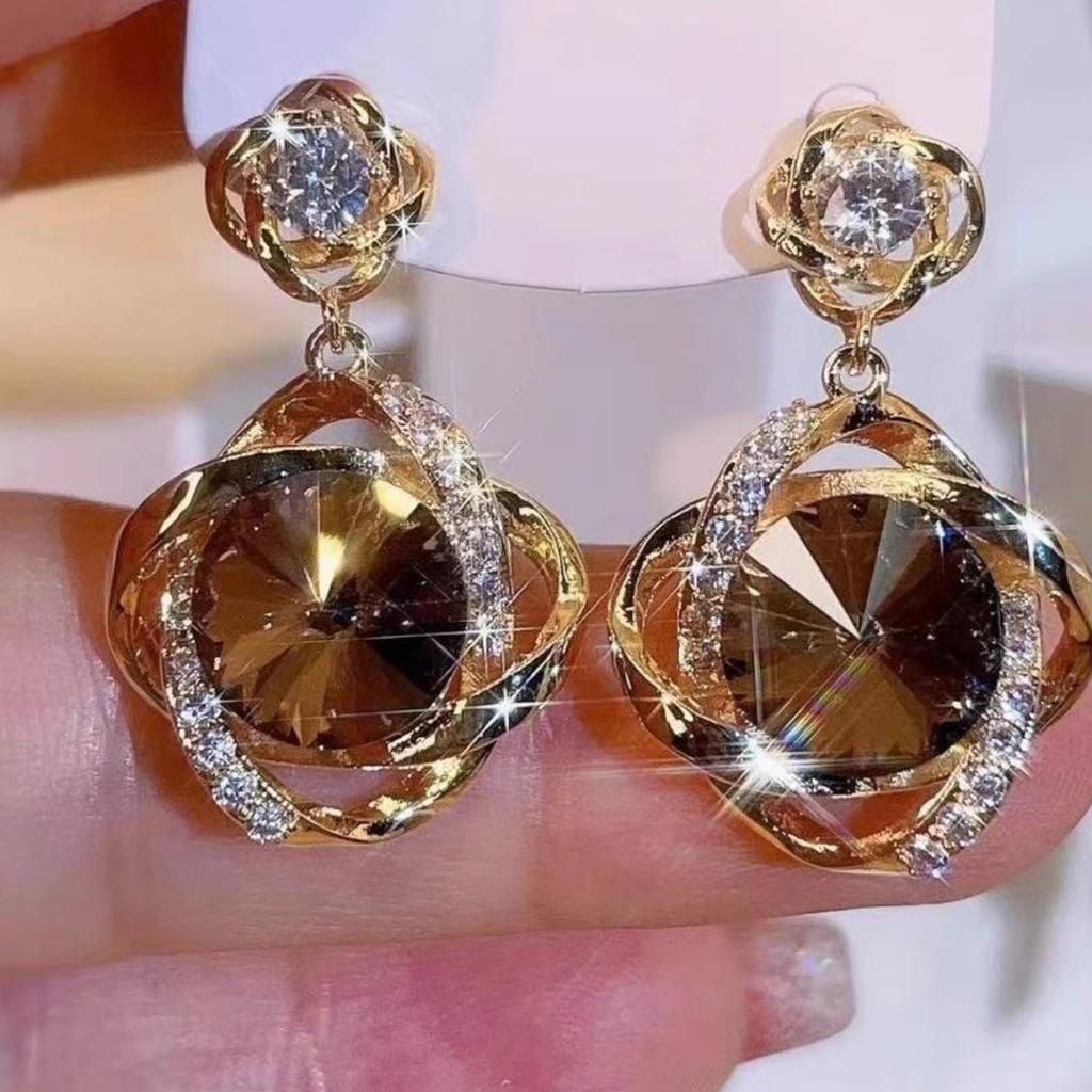Zinc Alloy Zinc Alloy Needle Korean Fashion Crystal Earrings For Women Zircon 2025 Trending Luxury Women's Gold Color Flower Drop Earrings