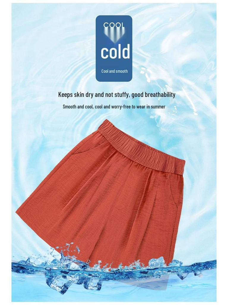 Ice Silk Women's Plus Size Summer Capris: Loose Straight, High Waist, Casual Wide Leg Shorts
