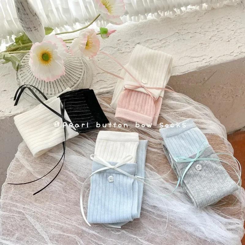 4pairs Sweet Fashion Kids Girl Calf Sock Cute Simplicity Princess Bow Ribbon Children s Sock One Size Soft Cotton Sock