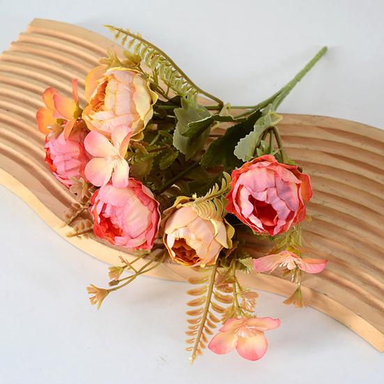 Mixed Artificial Flowers Bouquet Fake Peony Rose Hydrangea Flower for Vase Faux Silk