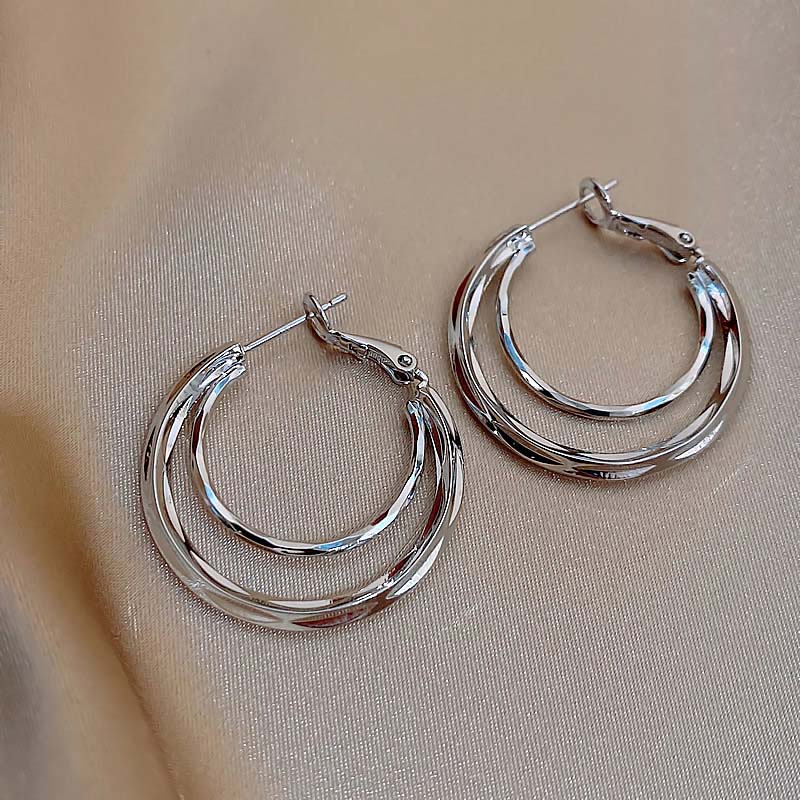 New Trendy Gold Color Circle Hoop Earrings for Women Exaggerated Metal Geometric Multilayer Round Earrings Jewelry Gifts