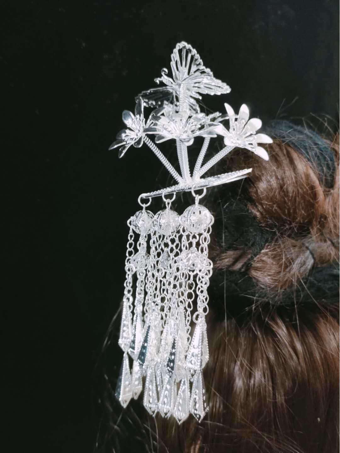 Miao & Yi Ethnic Silver Headdress Hairpins - Exotic Style for Girls