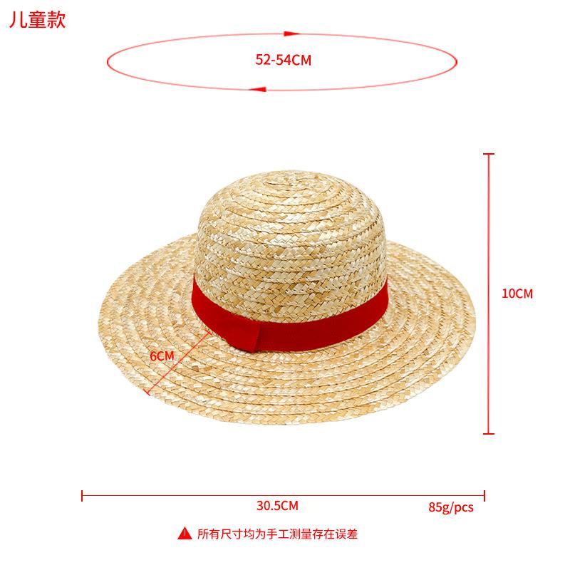Summer Flat Top ONE PIECE Luffy Same Straw Hat Women's Flat Edge Children's Beach Hat Raffia Sunshade Sunscreen Top Hat