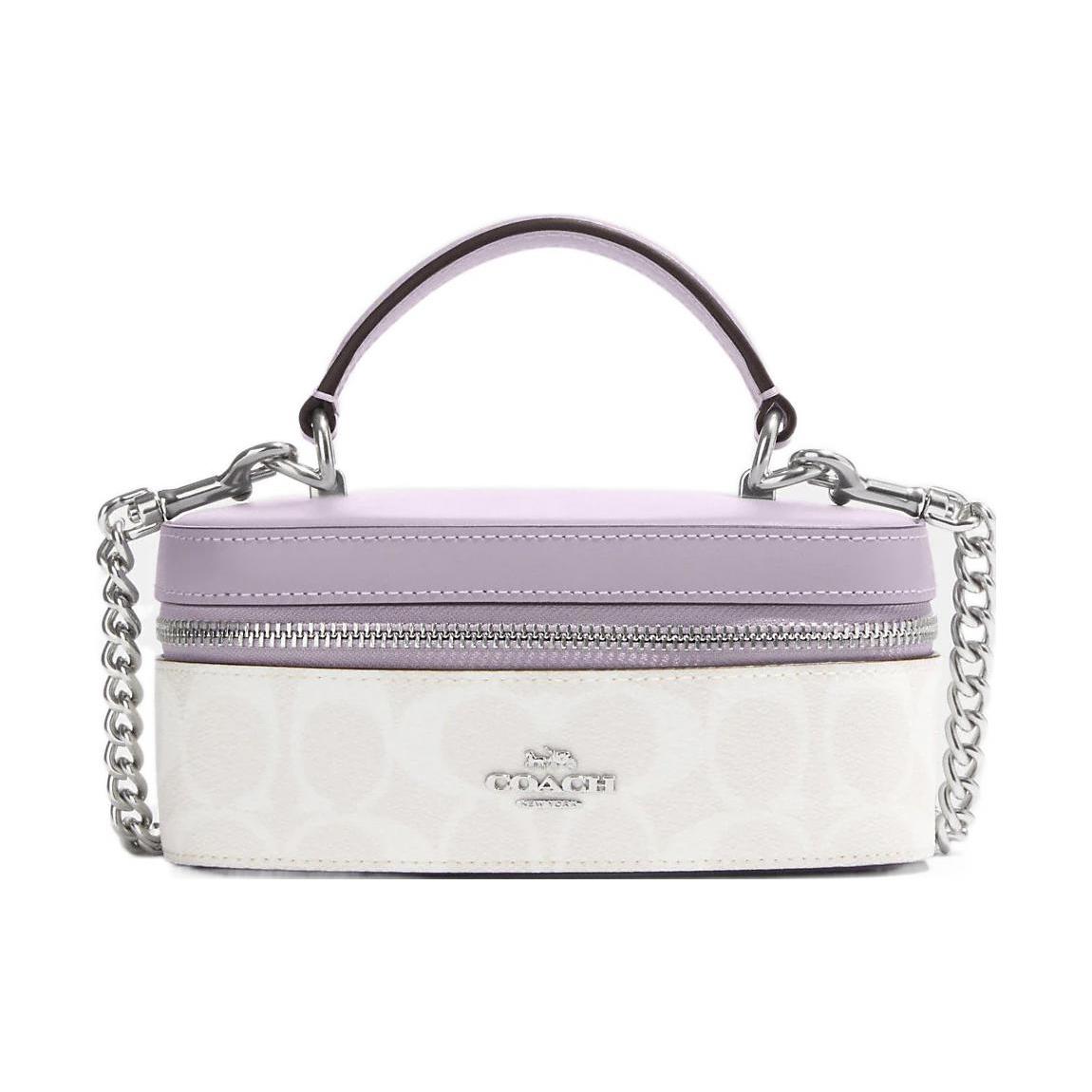 

Новая холщовая сумка-коробка COACH с кожаной отделкой, Сумка, Сумка на плечо, Сумка кроссбоди Трубы Женская Белая и Фиолетовая CJ522-SVVVJ 17.78*7.62*9.53CM