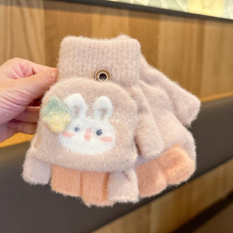 Children's Gloves Winter Girl Baby Cold Half Finger Finger Cover Cute Warm Thickened Five Finger Flip Write