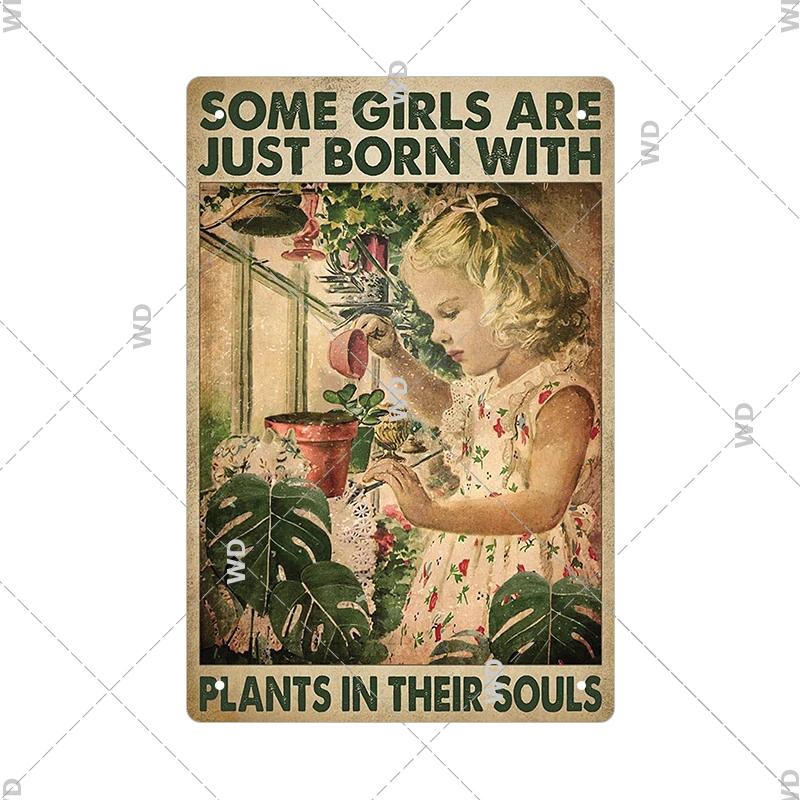 Tin Sign Garden Hoeing Aint Easy Flower Plant Sign Decor Funny Slogans Born with Plants Retro Look Metal Poster FarmhouseSign