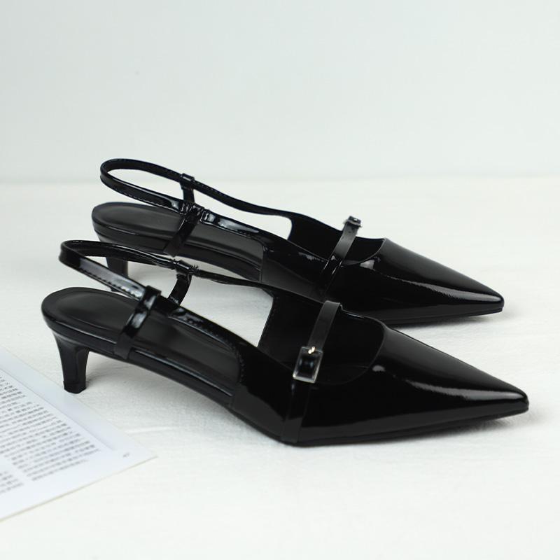 Fashion High Heels Women's Sandals 2025 Summer Elegant Black Pointed Toe Shallow Office Slingbacks Stiletto Chic Buckle Lady Mules Shoes