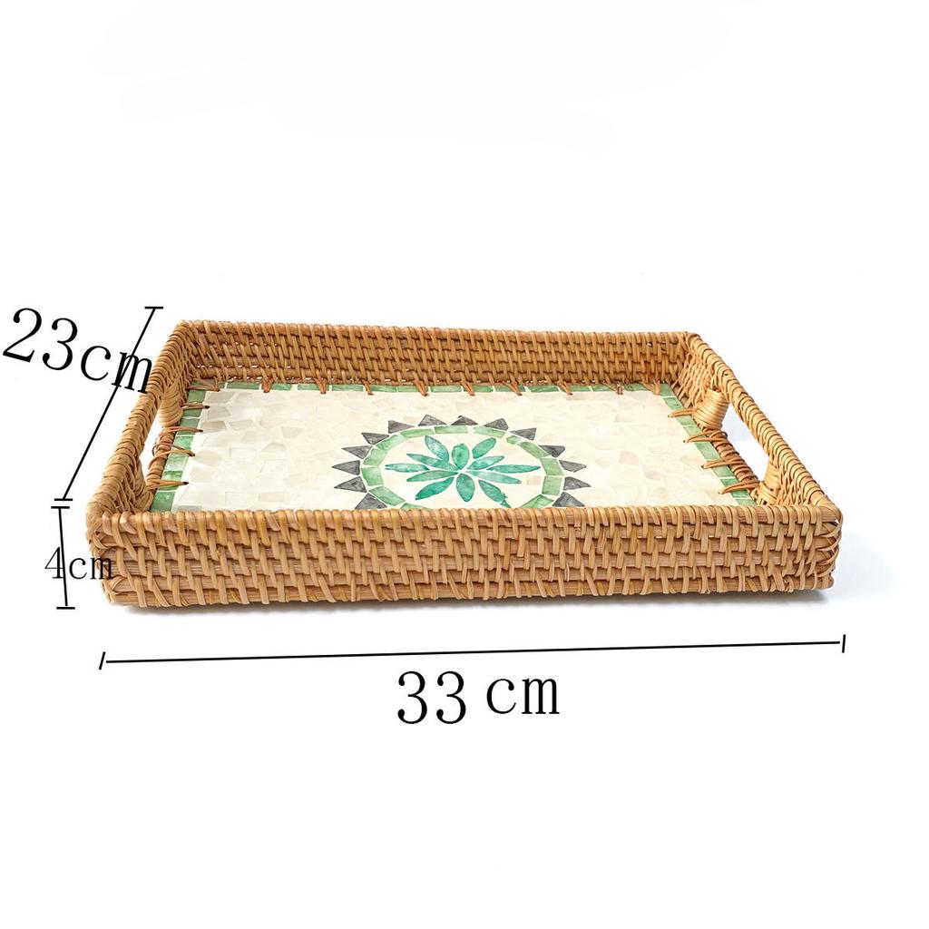 Rechteckiger Naturmuschel Rattan Korb Kreatives Rattan Aufbewahrungstablett Bunter Muschel Aufbewahrungskorb Obstschale Heim Organizer