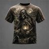 New Men's Crew-Neck T-Shirt Pumpkin Skeleton and Scarecrow Print Halloween Horror Casual Top Unisex Holiday Party Outfit