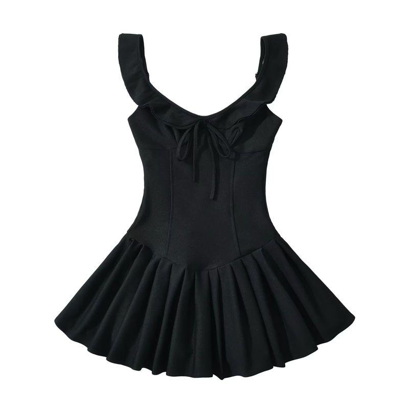 

Kaslead New Arrival Women s Clothing Fashion Style Fashion Casual High Elastic Knitting Wooden Ear Waist Umbrella Skirt Dress Black L