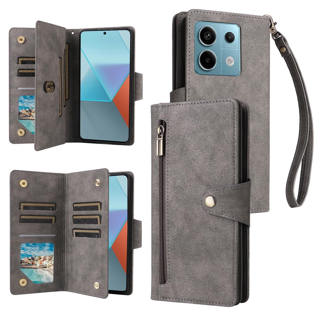 For Xiaomi Redmi Note 13 Pro 5G/Poco X6 5G Zipper Case PU Leather Stand Flip Phone Cover