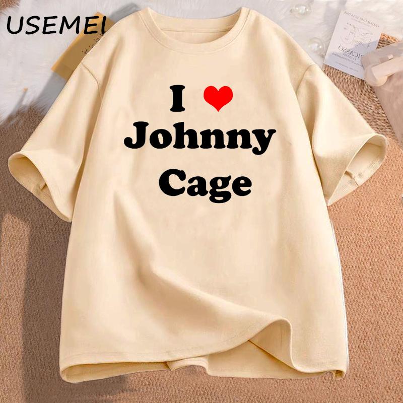 I Love Johnny Cage Men's Cotton T-shirt Short Sleeves Unisex Man Clothing Streetwear Graphic T Shirts Oversized Male Clothes
