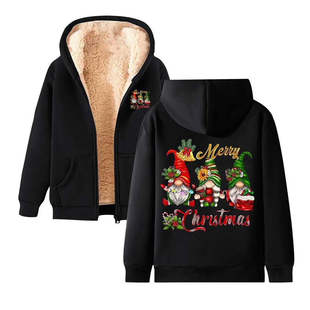 Women's Hooded Plush And Thick Warm Printed Loose Cardigan Jacket