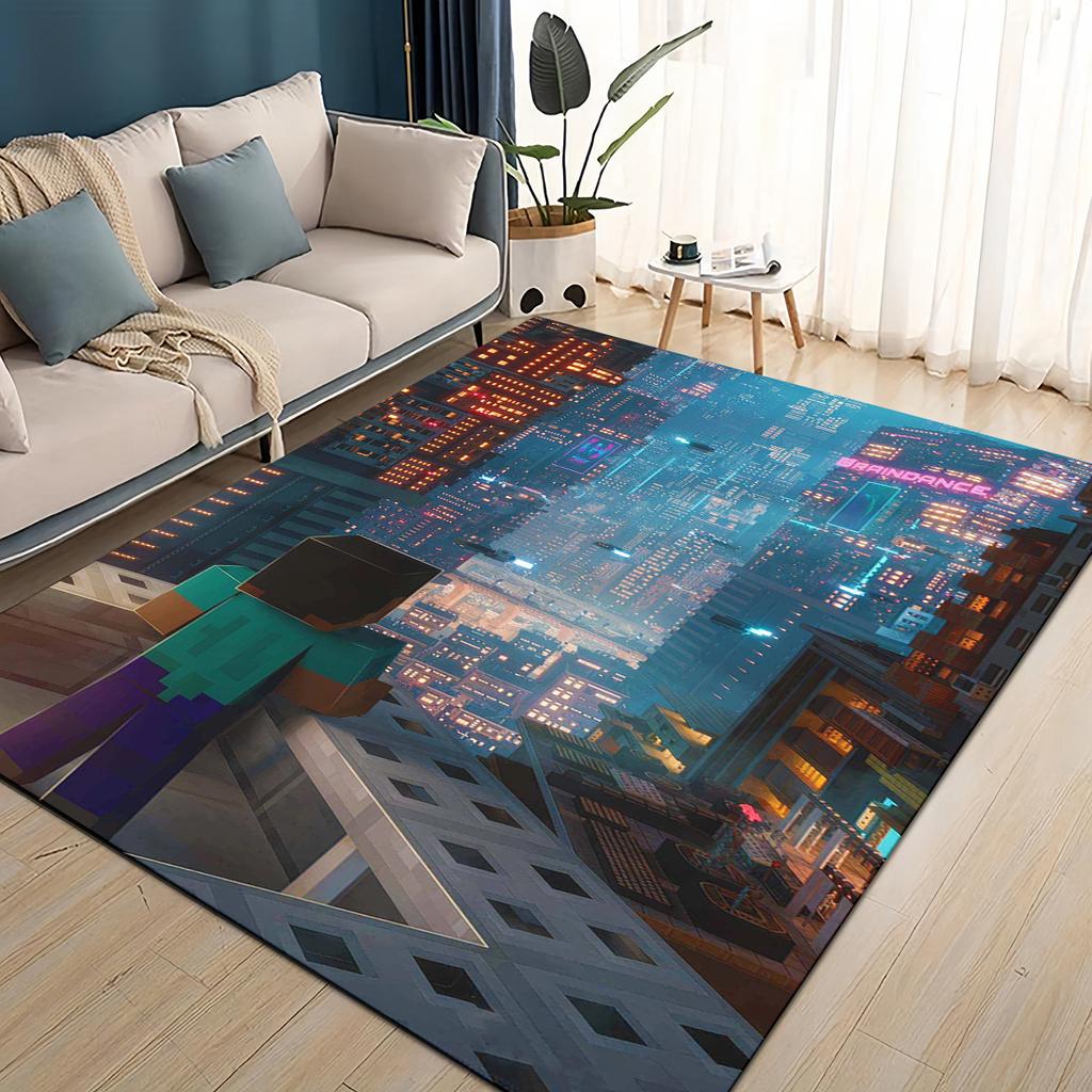 3D Moje světová stavební hra Kreslený koberec pro obývací pokoj Ložnici Domácí dekorace pohovky, Dětská hrací protiskluzová podložka na podlahu