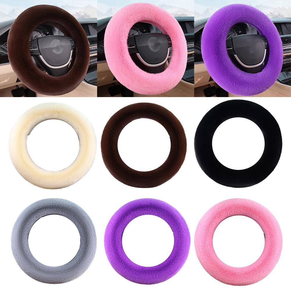 Super Soft Winter Car Steering Wheel Cover 38cm Plush Warm Steering-Wheel Cover Universal Protector For Women's Car Accessories