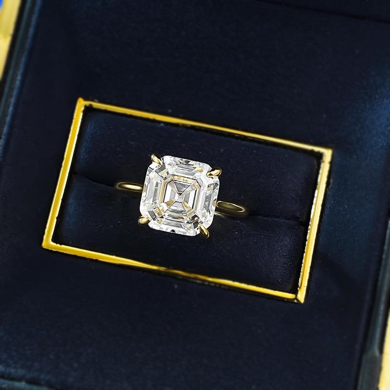 Xian Can Jewelry 2025 S925 Silver Asscher Cut White Diamond Ring - Classic European & American Style