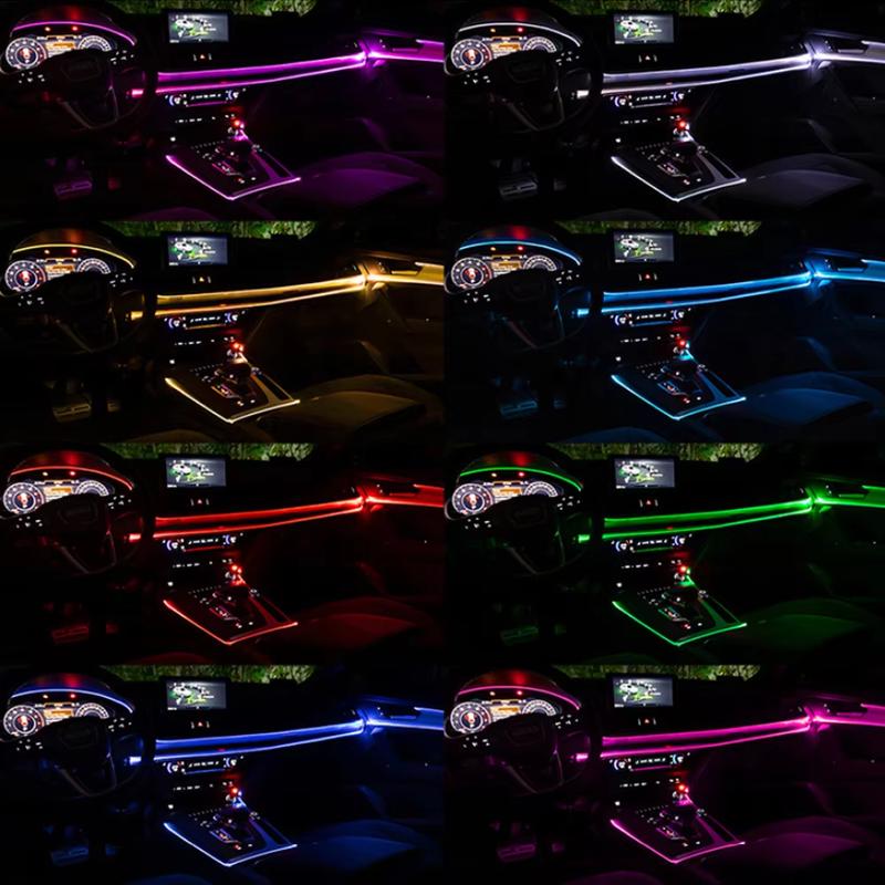6 In 1 Led Car Interior Atmosphere Ambient Lights 6/8m RGB Neon Interior Ambient Light by App Control Fiber Optic Strips Light