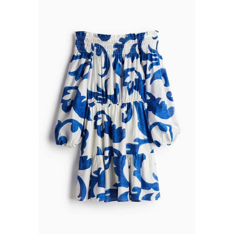 

Женское платье HM с цветочным принтом, осеннее, с открытыми плечами, рукавами-фонариками, длинными рукавами, свободного кроя, 1238328 White/Blue pattern 155/80(XS)