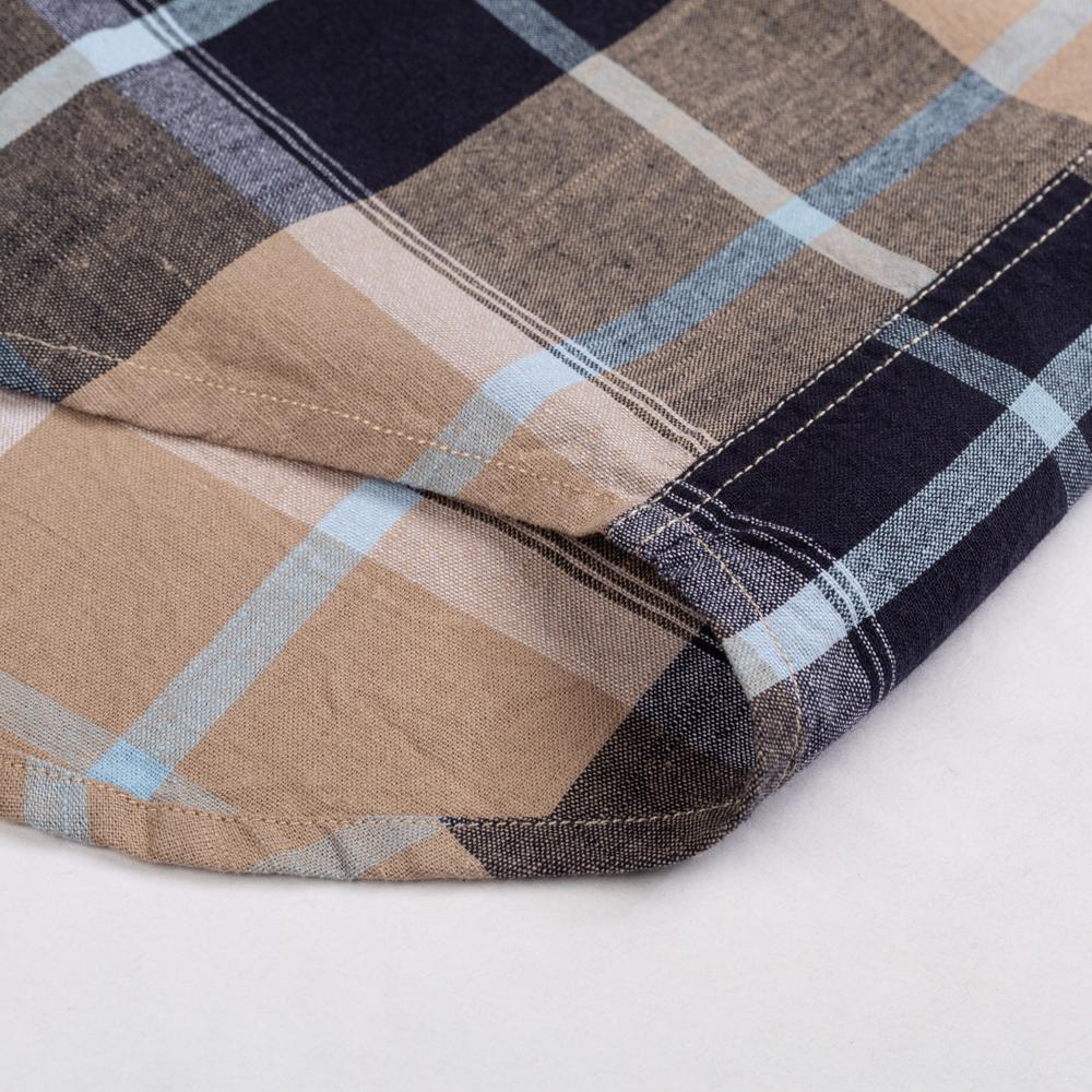 Men's Classic Fit Casual Plaid Linen Cotton Shirt Single Pocket Button-down Comfortable Soft Long Sleeve Stripe Checked Shirts