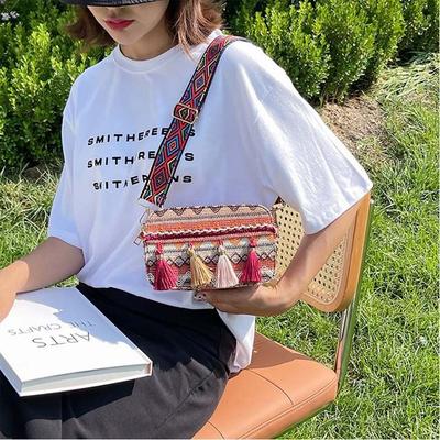 Handbag Korean Style Woven Bag Bohemian Printing Tassel Bag Ethnic Style Bag Crossbody Bags Women Shoulder Bag Small Square Bag