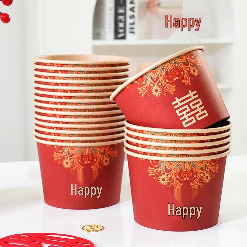 Festive Red Floral Disposable Bamboo Bowls