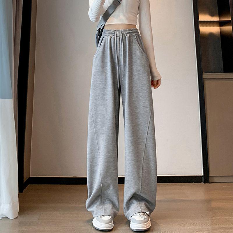 

Женские серые спортивные брюки с высокой посадкой и широкими штанинами - Осень 2025, стиль джазового танца Small светло-серый