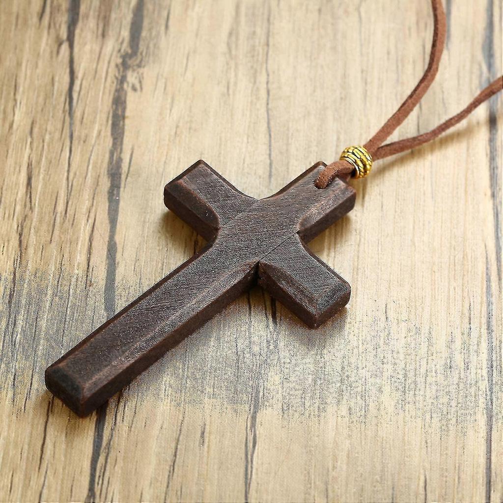 Vintage Simple Handmade Wood Cross Pendant Gift For Men Women