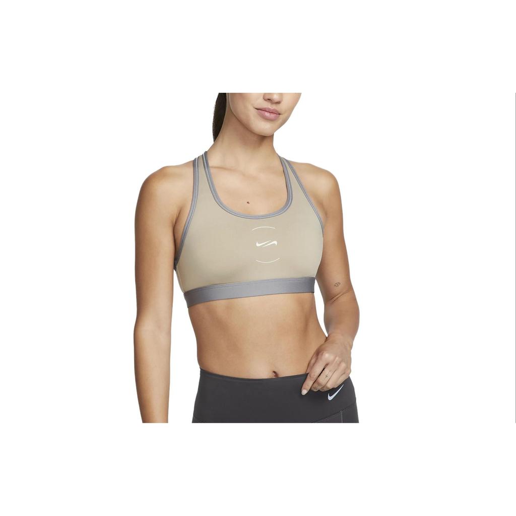 Nike Color Block Round Neck Sports Bra Women Underwear Khaki FN7253-247